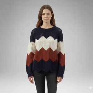 Iperico wool blend Chevron Knit chunky pullover Sweater long sleeves made Italie